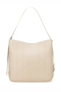 Hogan women’s hobo bag hocket medium white beige leather shoulder bag with stitched rectangular panels and slender handle