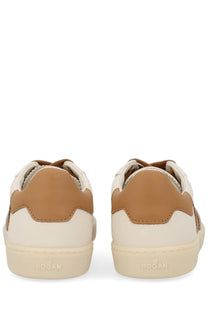 Hogan women’s leather sneaker beige in cream and tan with a clean minimalist design
