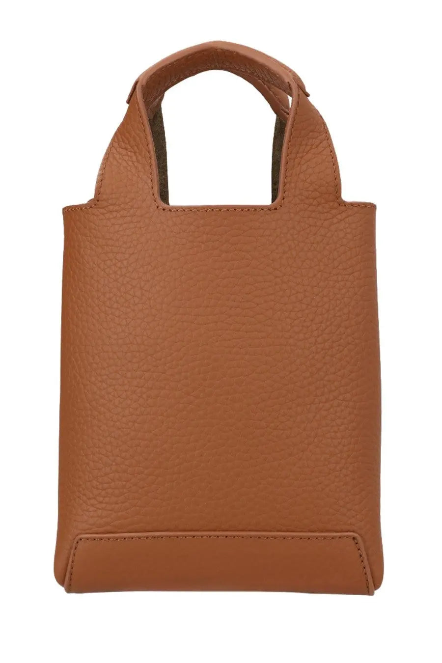 Hogan women’s mini shopping bag brown tan leather tote with textured surface and top handles