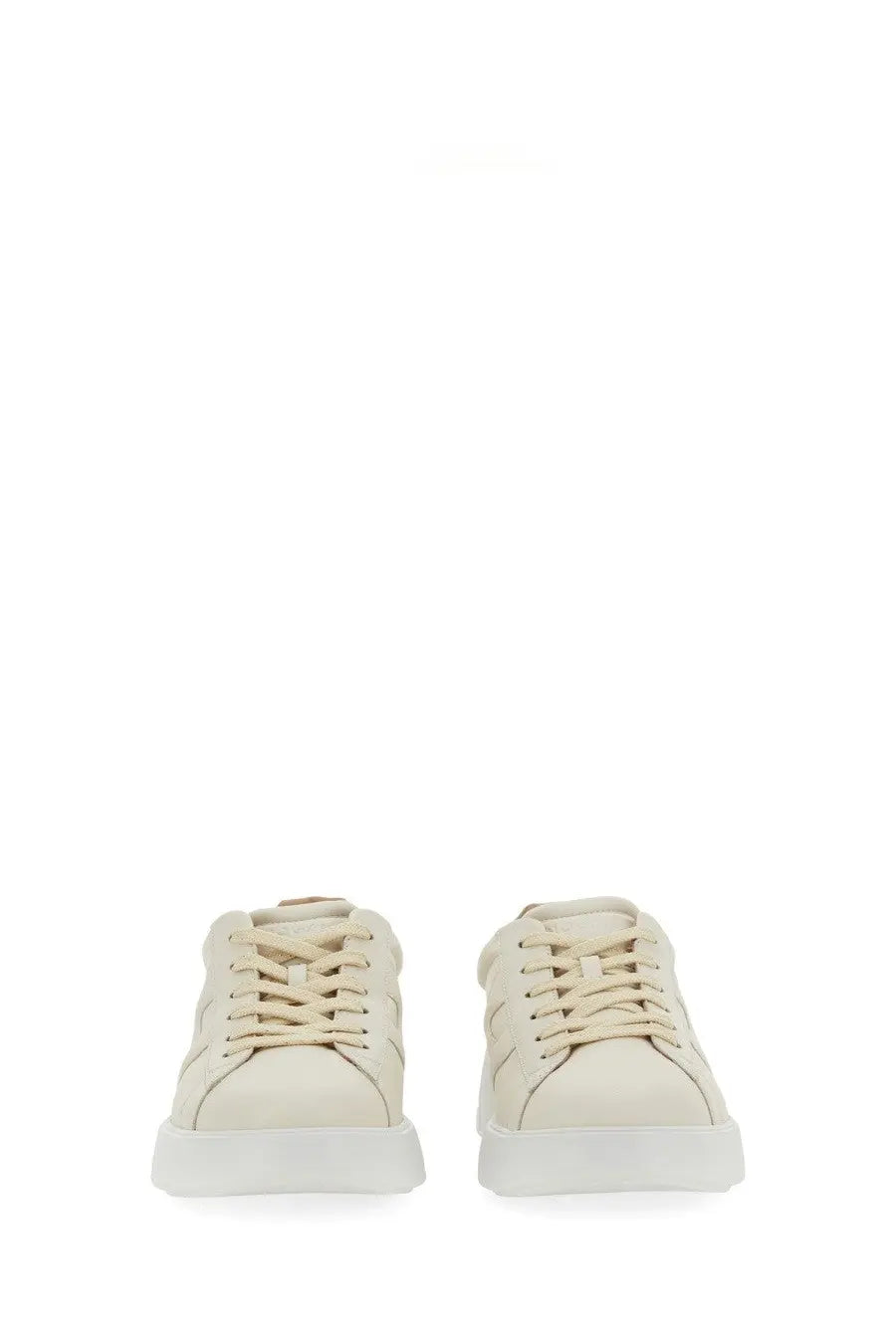 Hogan women’s rebel sneaker cream-colored leather low top with minimalist design and white rubber soles
