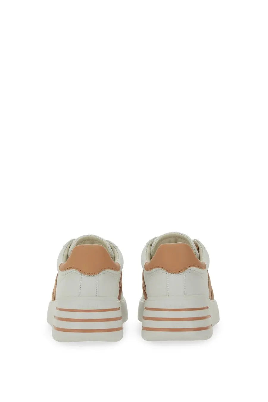 Hogan women’s Rebel sneaker white platform sneakers in white and beige with a sleek modern design