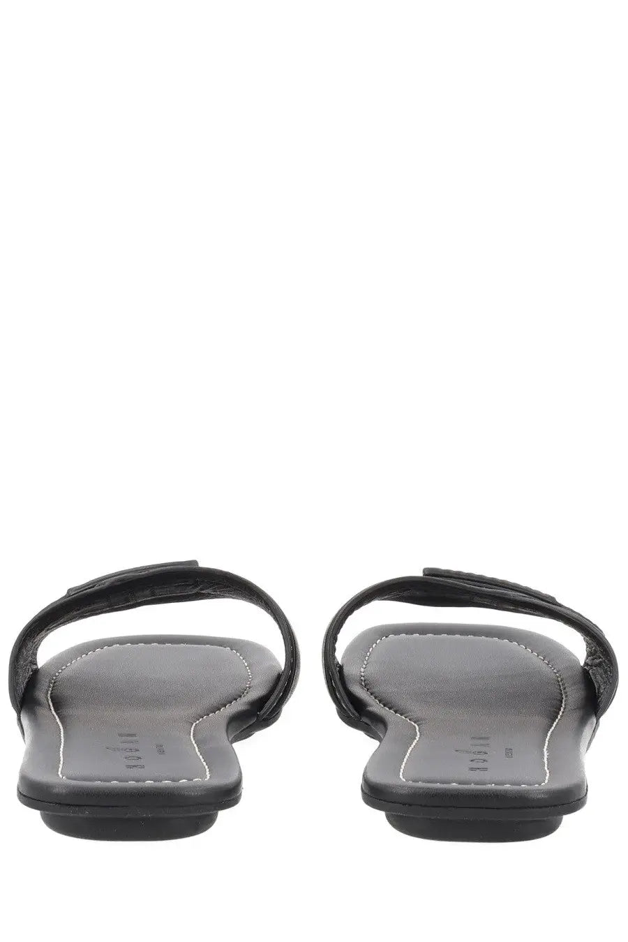 Hogan women’s sandalo flat black leather slide sandals with minimalist design and subtle stitching details