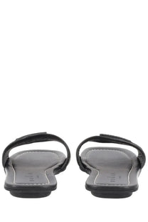 Hogan women’s sandalo flat black leather slide sandals with minimalist design and subtle stitching details