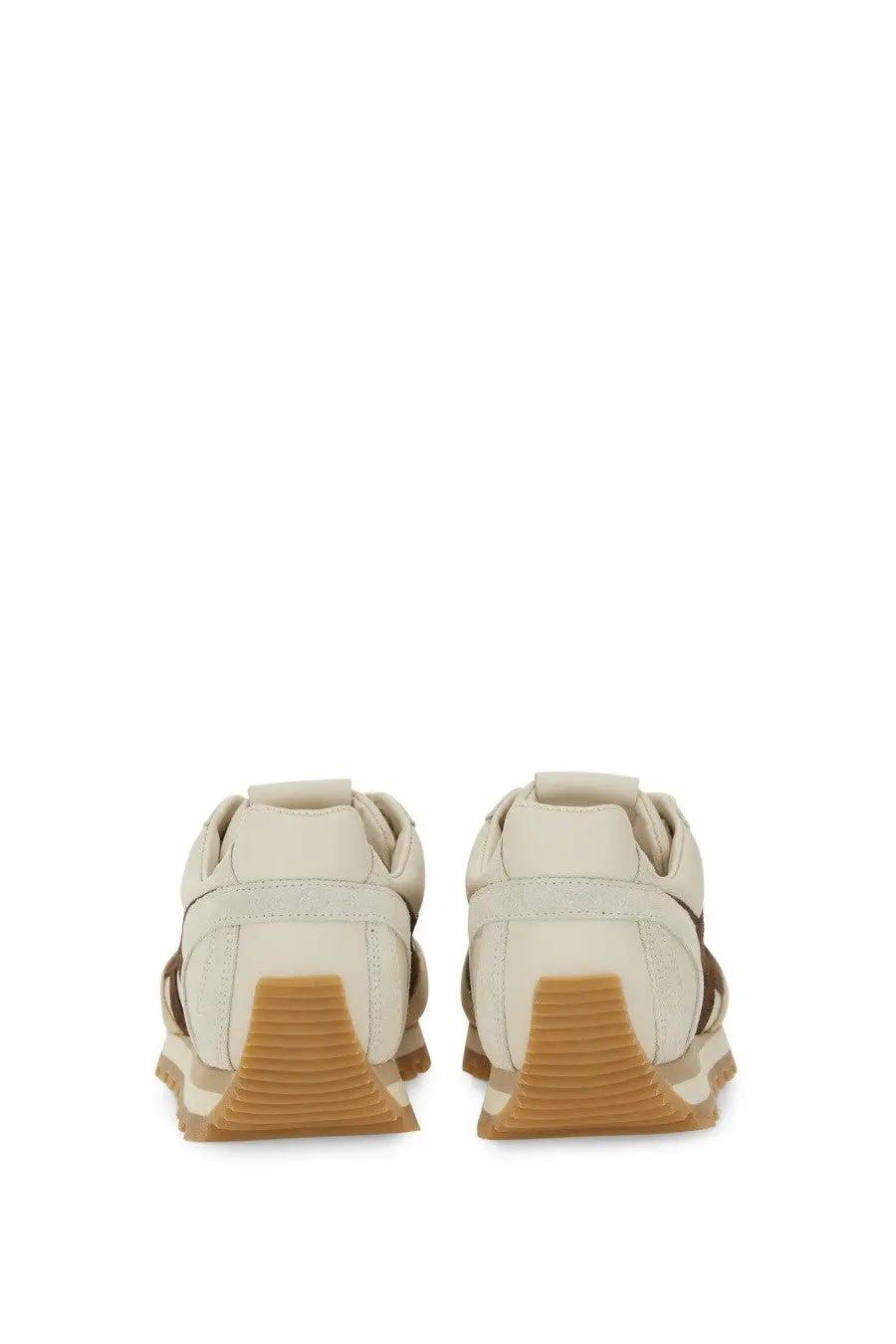 Cream-colored leather hogan women’s sneaker 86er beige with tan rubber soles and brown accents