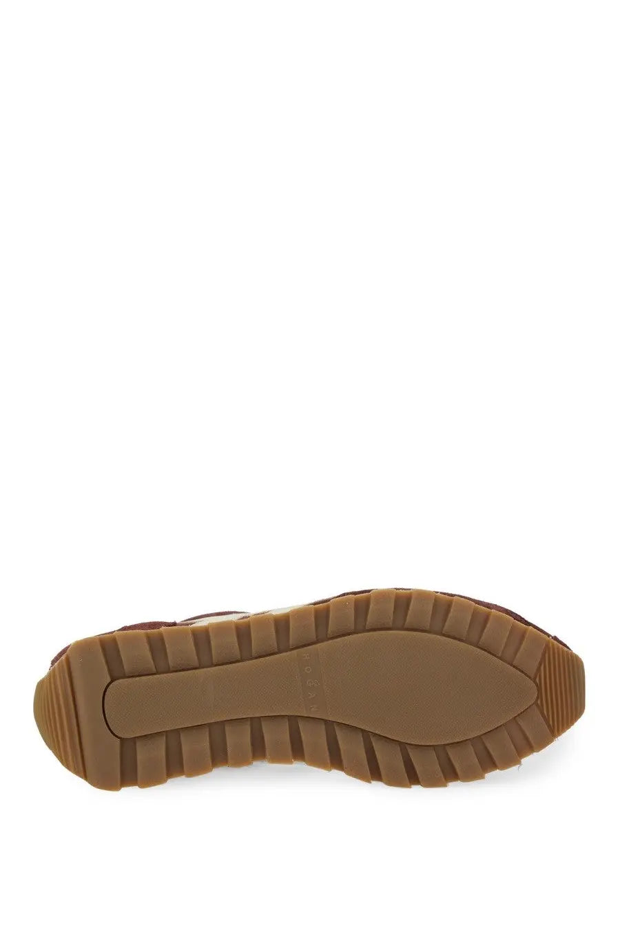 Brown rubber sole with textured ribbed tread and contoured midsole on hogan women’s sneaker 86ER red