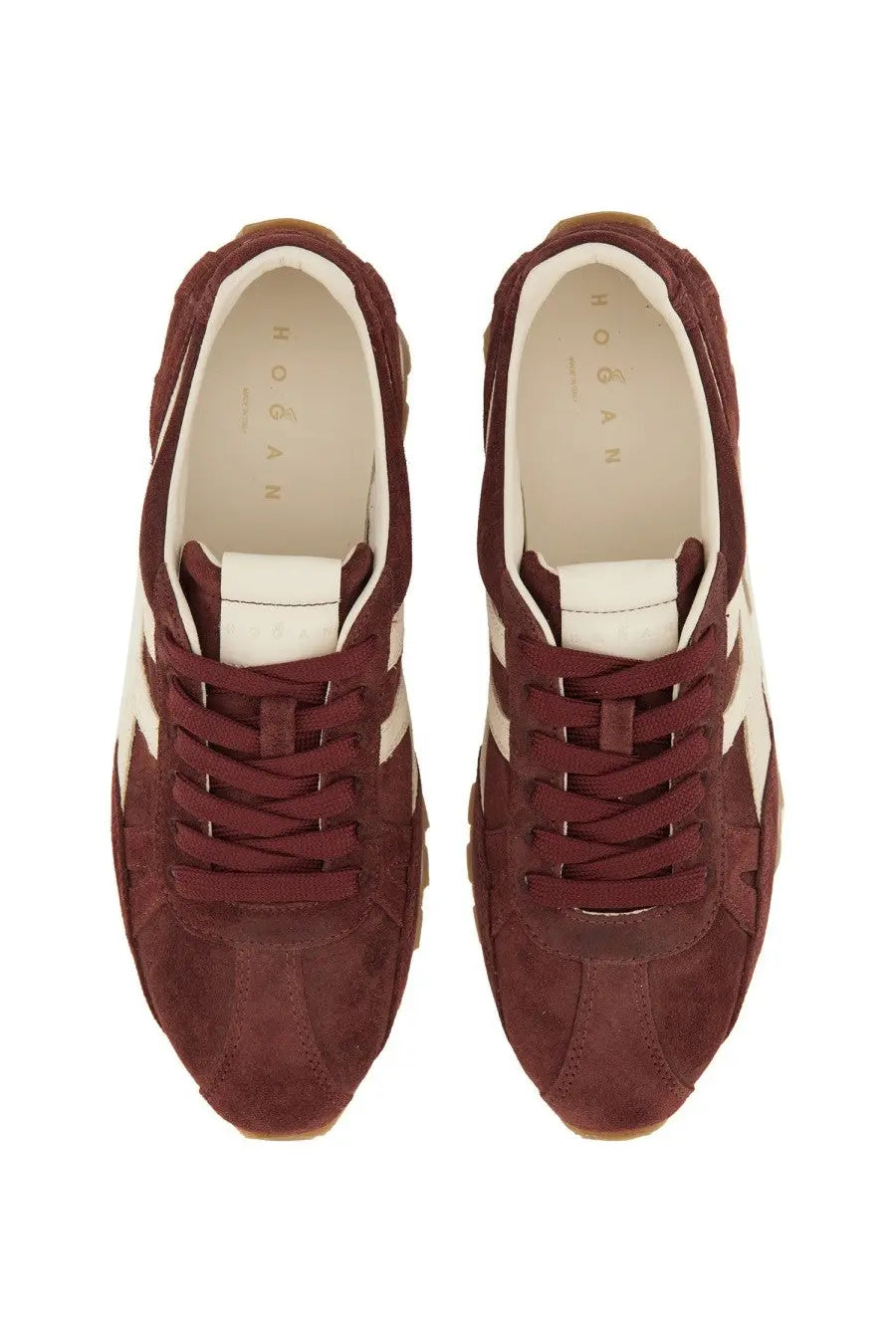 Hogan women’s sneaker 86ER red maroon suede with white accents and matching laces