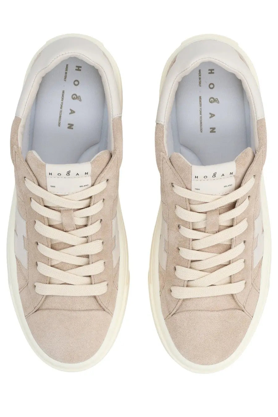 Hogan women sneaker crosswind beige featuring beige suede with white laces and matching white rubber sole