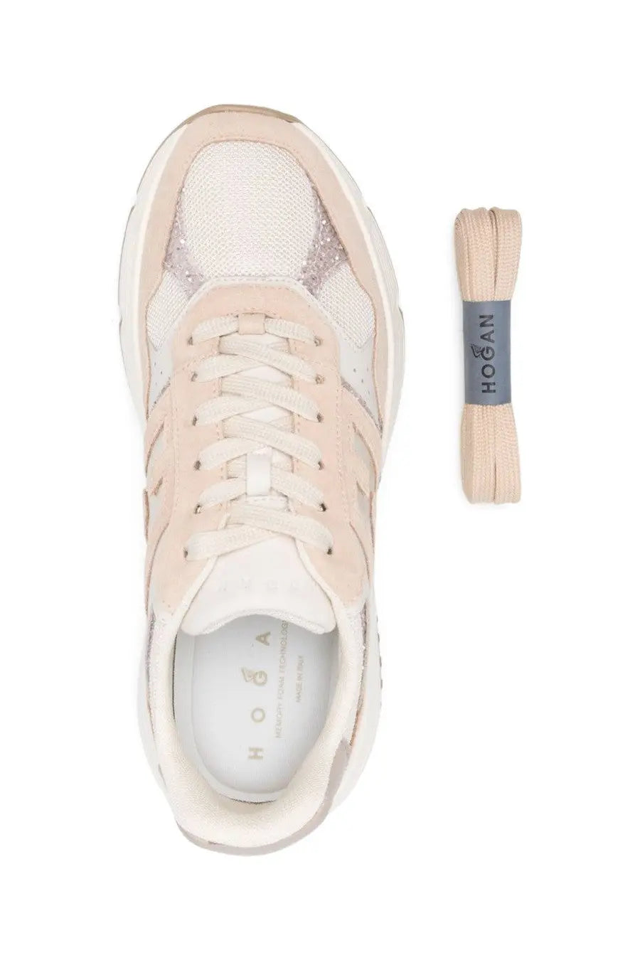 Hogan women’s sneaker h669 beige with mesh and suede panels white laces and chunky sole