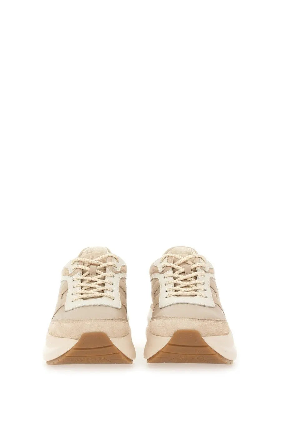 Beige and cream suede Hogan women’s sneaker H696 with chunky sole for casual wear