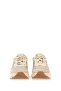 Beige and cream suede Hogan women’s sneaker H696 with chunky sole for casual wear