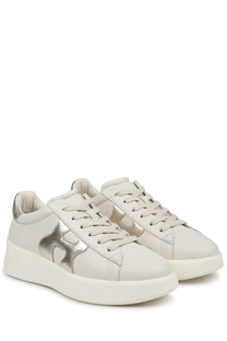 Hogan women’s sneaker rebel beige white leather with metallic silver star detail on the side
