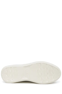 White rubber sole with textured tread and marc jacobs branding on the heel of hogan women’s sneaker rebel beige