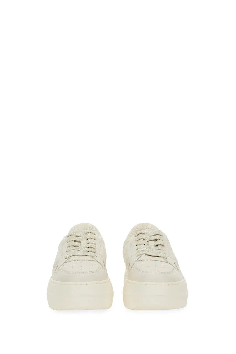 Cream-colored hogan women’s platform sneakers with smooth leather upper and minimalist design for casual wear
