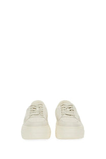 Cream-colored hogan women’s platform sneakers with smooth leather upper and minimalist design for casual wear
