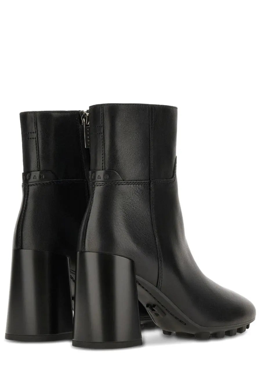 Hogan women’s stivale h695 black leather ankle boots with chunky block heel and zipper closure