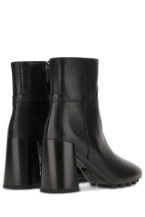 Hogan women’s stivale h695 black leather ankle boots with chunky block heel and zipper closure