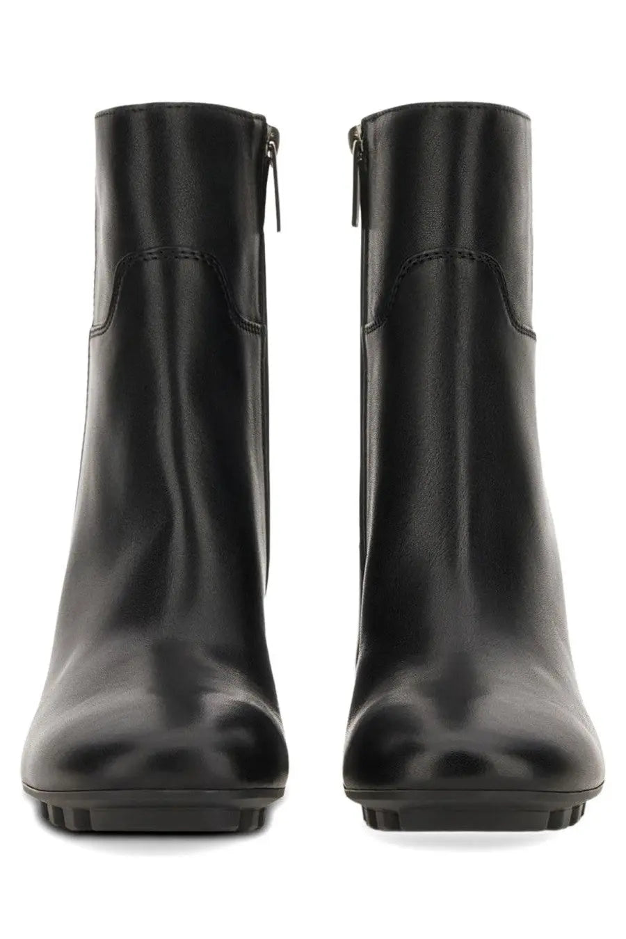 Hogan women’s Stivale H695 black leather ankle boots with sleek glossy finish and subtle stitching details