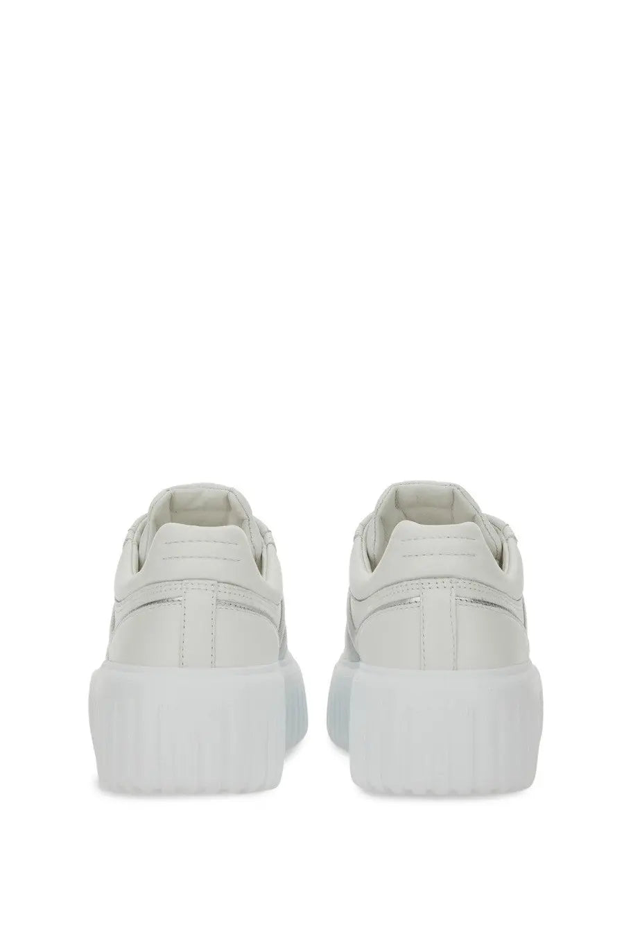 Hogan women’s stripe sneaker white leather with chunky translucent rubber sole and subtle metallic accents