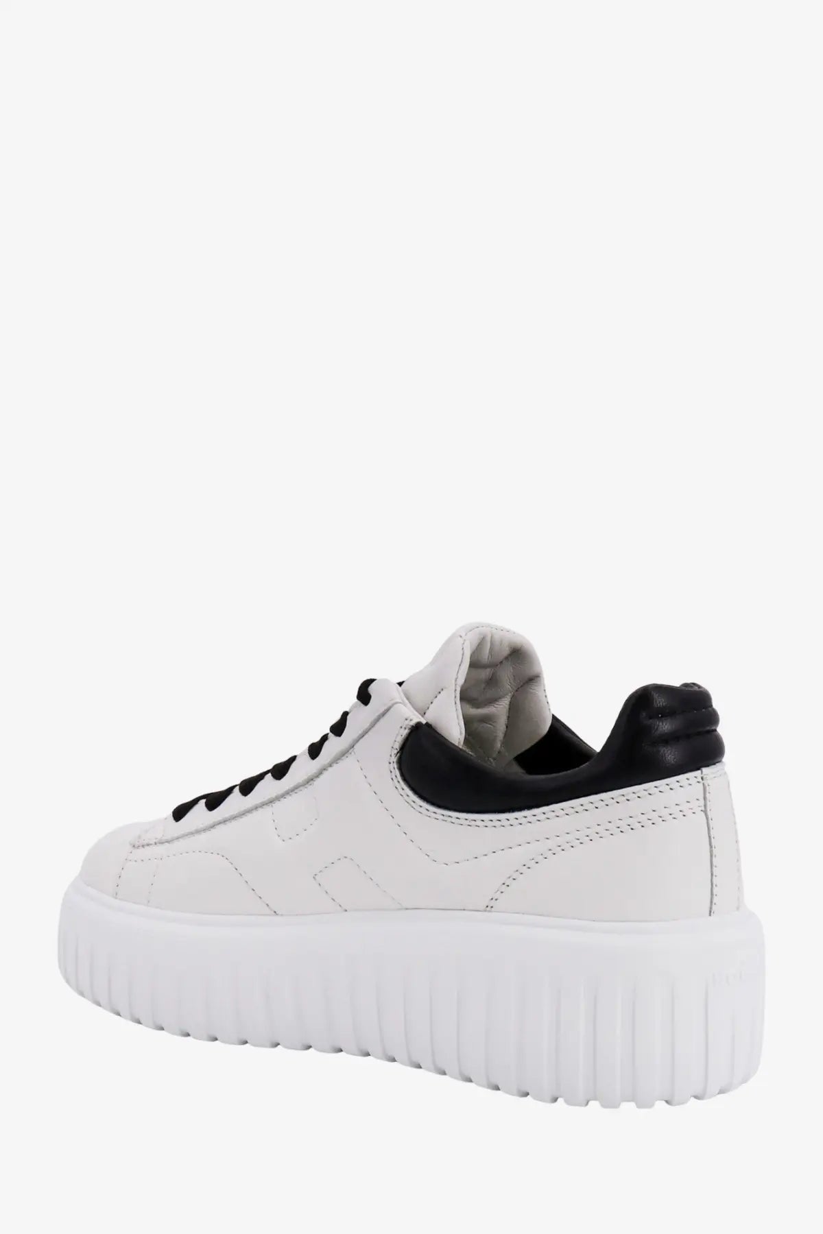 Hogan women’s stripes leather sneakers white with black laces black heel tab and clean stitching details
