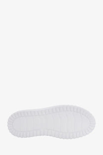 White rubber sole with textured wavy edge of hogan women’s stripes leather sneakers white shown from the back side