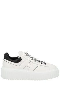 Hogan women’s stripes sneaker white leather with black accents and chunky sole for casual wear