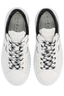 Hogan women’s stripes sneaker white with black houndstooth laces and chunky sole in leather material