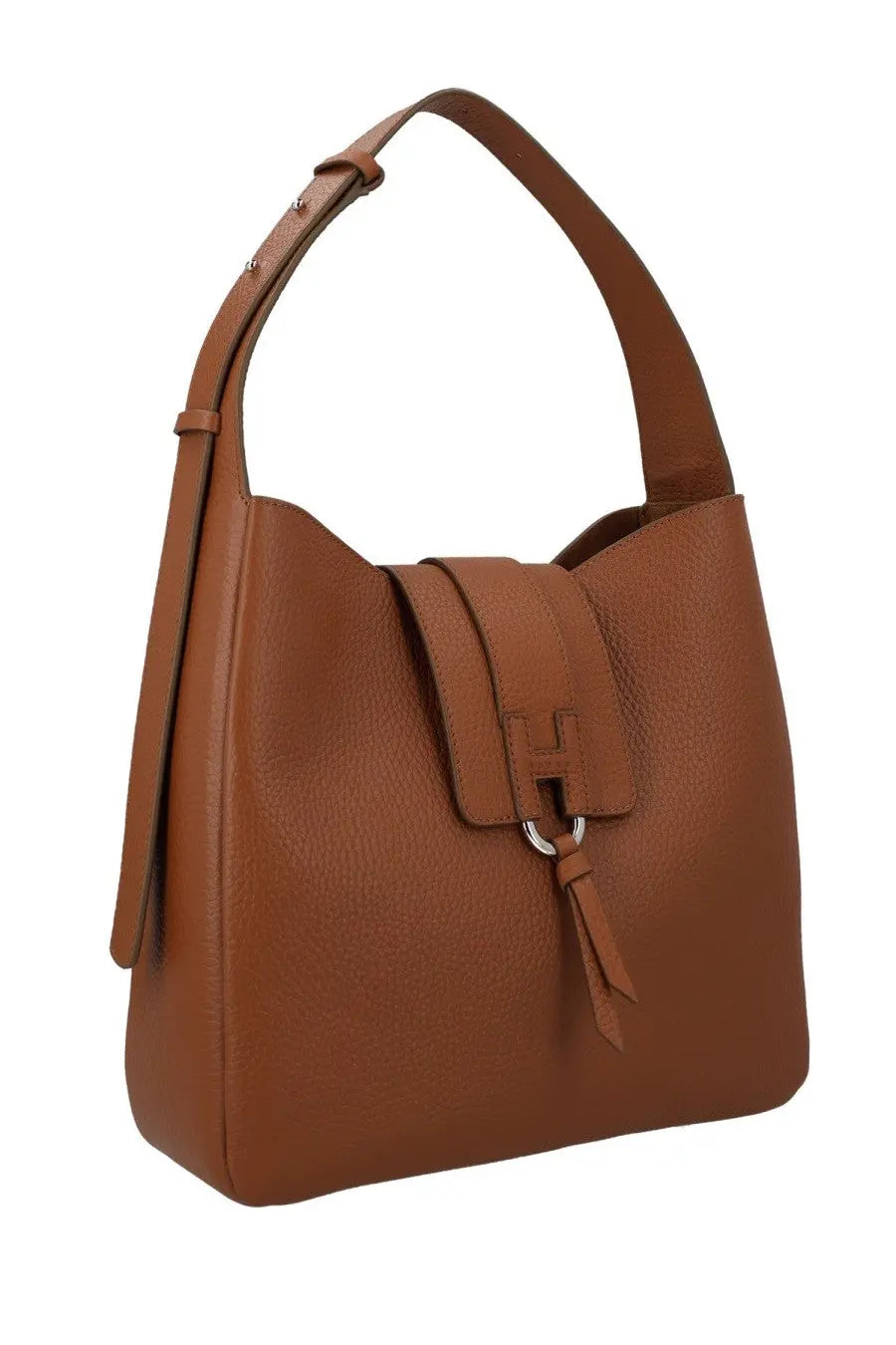 Hogan women’s trend hobo bag in brown leather with textured surface and prominent h logo clasp