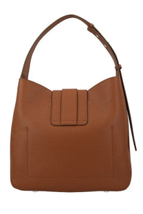 Hogan women’s trend hobo bag in brown tan pebbled leather with minimalist flap closure and matching shoulder strap