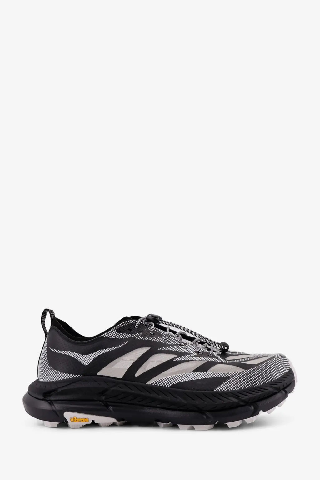 Hoka men’s mafate speed lite ts trail running shoe in black and gray with textured mesh upper and rugged outsole