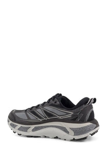 Hoka men’s Mafate Speed mesh and rubber sneakers in black with gray textured mesh upper white midsole and rugged outsole