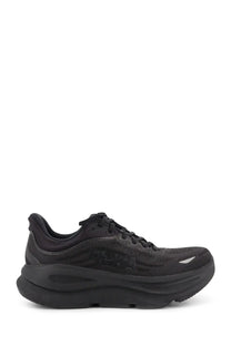 Hoka men’s nylon bondi sneakers black with mesh upper and thick cushioned sole for running and comfort