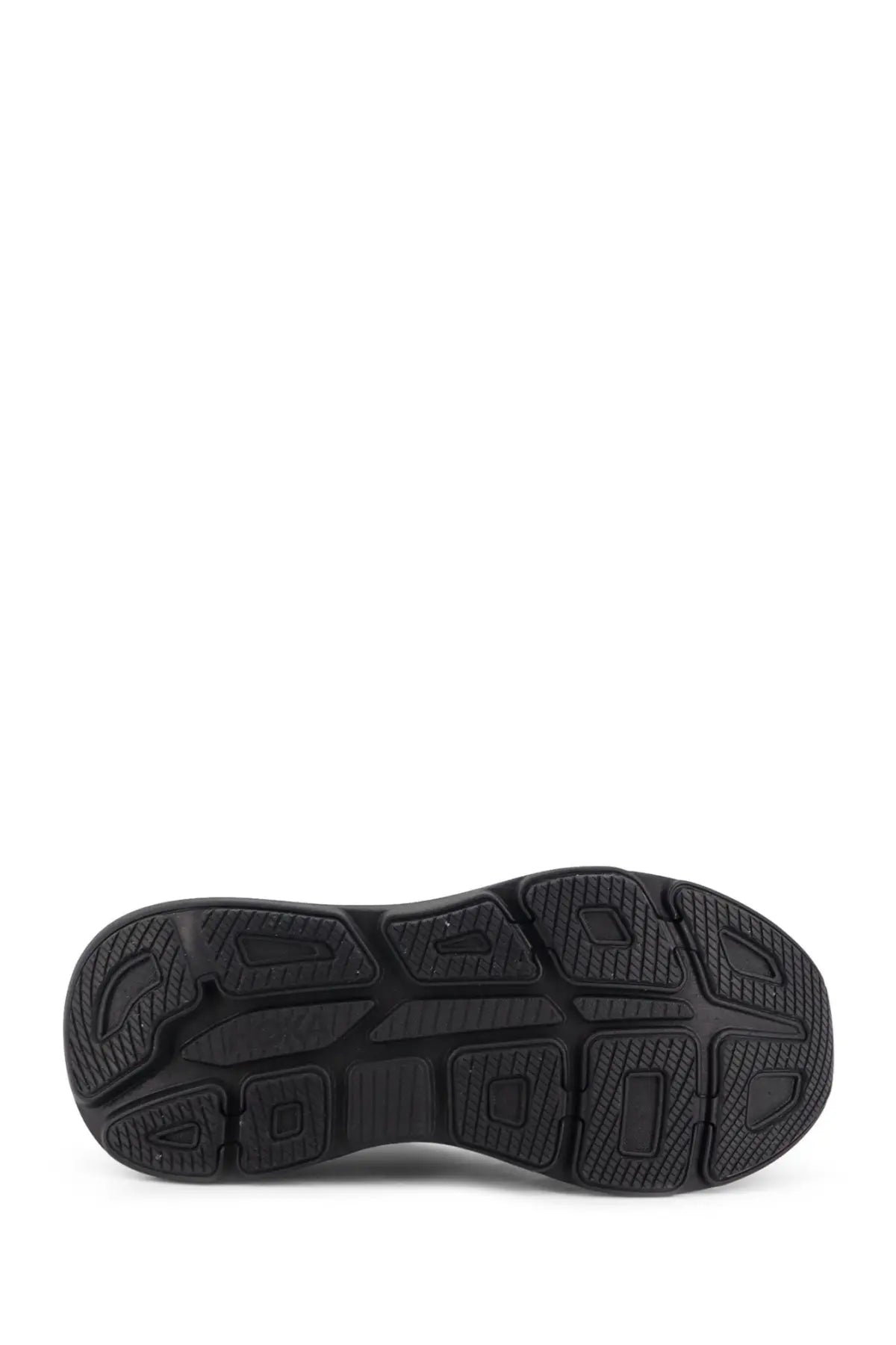 Black rubber sole of hoka men’s nylon bondi sneakers with textured segmented design for grip and comfort