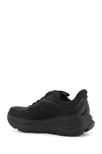 Black Hoka men’s nylon Bondi sneakers with thick cushioned sole and breathable mesh upper for running
