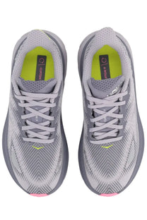 Hoka unisex clifton gtx sneaker grey in gray and neon yellow with textured upper pink toe cap and breathable mesh lining