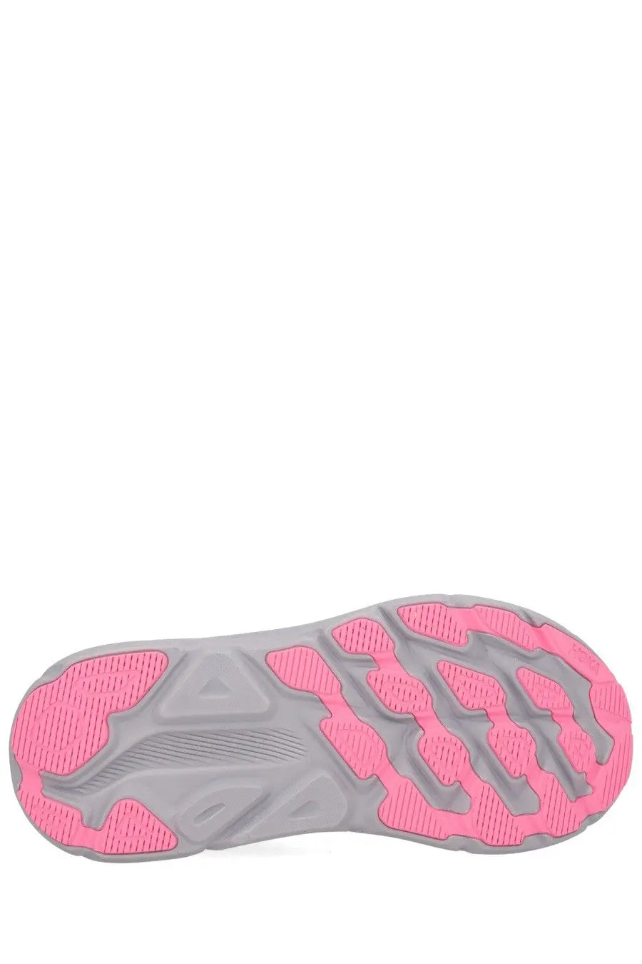 Pink and gray rubber sole with textured pattern on hoka unisex clifton gtx sneaker grey