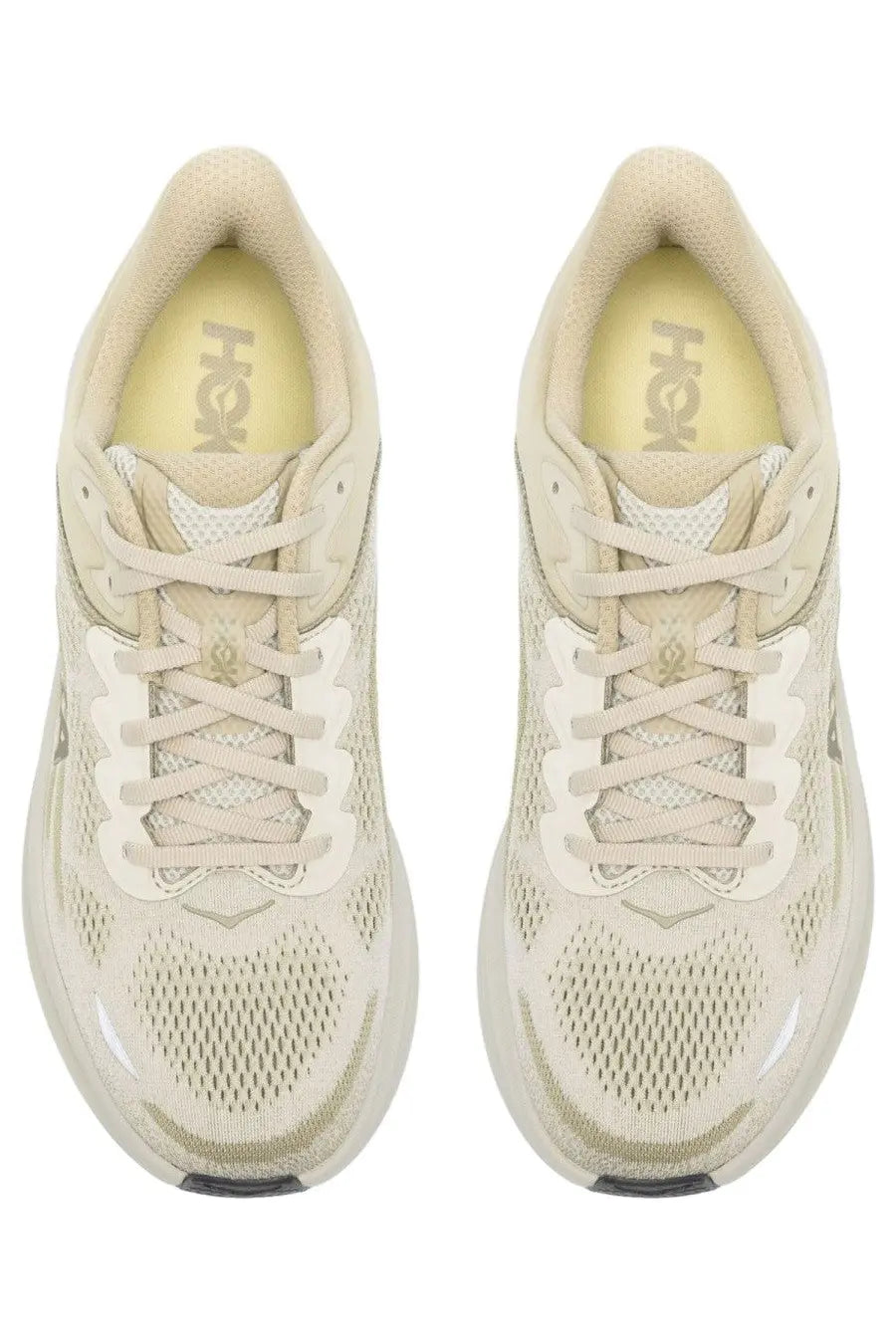 Beige hoka one one unisex sneaker bondi green with mesh upper and white lace eyelets for running and casual wear