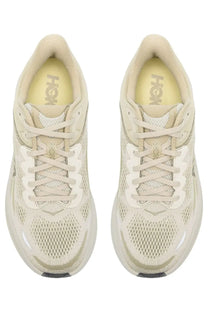 Beige hoka one one unisex sneaker bondi green with mesh upper and white lace eyelets for running and casual wear