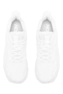 White hoka one one unisex sneaker clifton with mesh upper and cushioned sole for running and casual wear