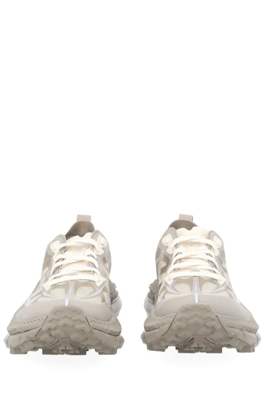 Hoka unisex sneaker Mafate Speed Lite beige with translucent gray upper white laces and chunky textured sole
