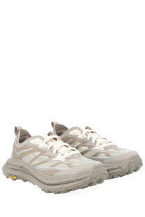 Beige hoka unisex sneaker mafate speed lite with translucent mesh upper and rugged outsole for running