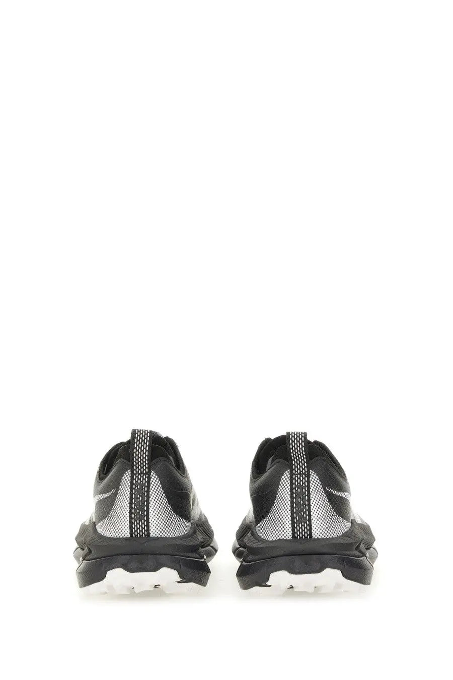 Hoka unisex sneaker mafate speed lite black with black and silver mesh upper textured overlays and chunky white sole