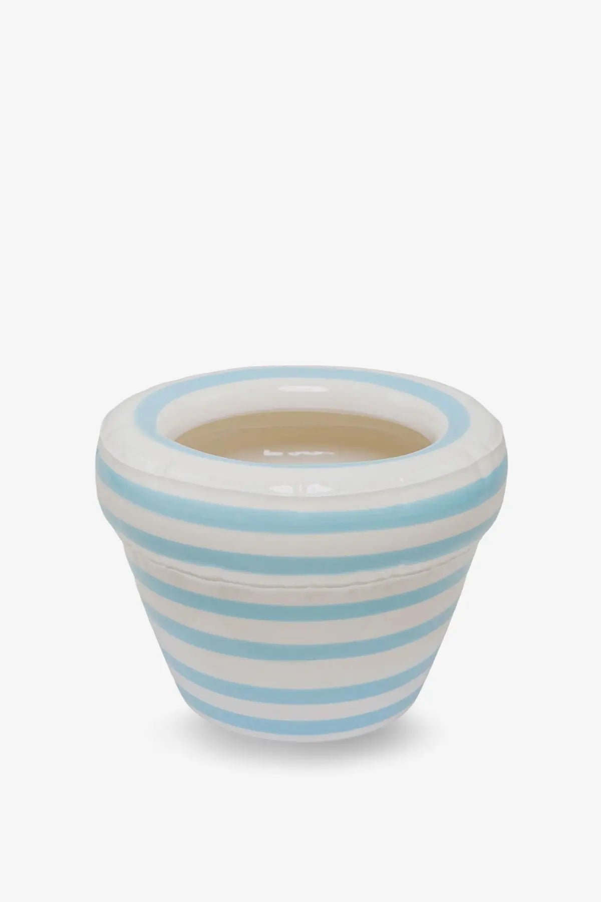 A small ceramic planter with light blue and white horizontal stripes from home studyo unisex pierre ceramic vase blue