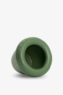 Home Studyo unisex Pierre ceramic vase green with olive green silicone cup holder featuring a ribbed exterior and smooth interior