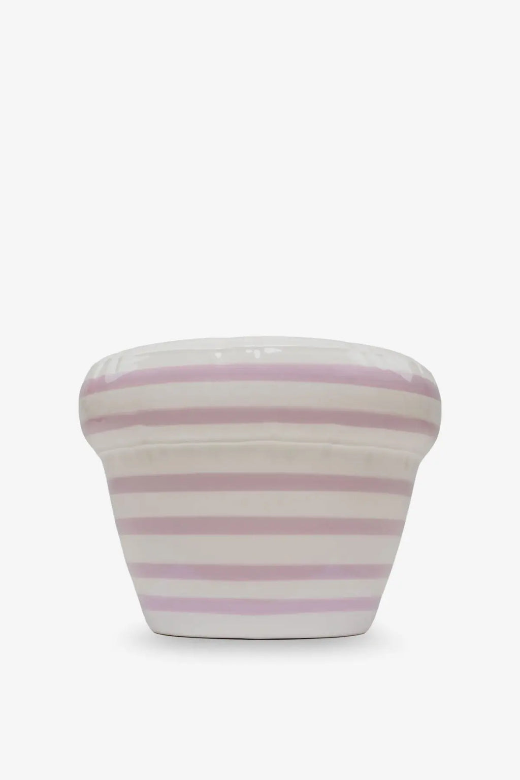 Home studyo unisex pierre ceramic vase purple with soft pink and white horizontal stripes and a rounded rim