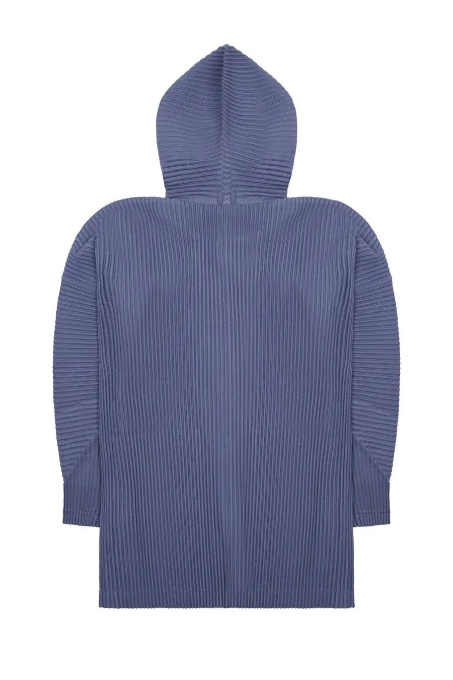 Homme Plisse Issey Miyake men’s purple felpa plissettata hooded coat with vertical ribbed texture and pleated design
