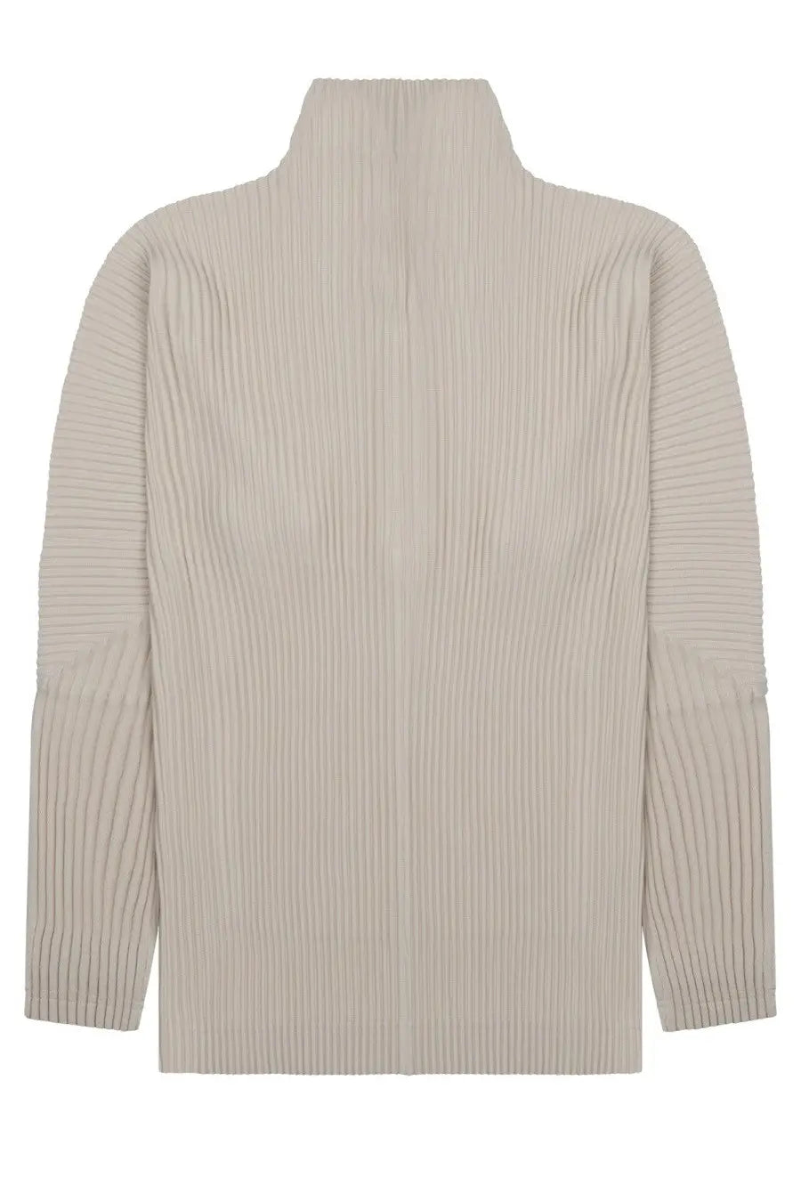 Beige ribbed knit turtleneck sweater with structured pleated texture from Homme Plisse Issey Miyake men’s collection
