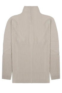 Beige ribbed knit turtleneck sweater with structured pleated texture from Homme Plisse Issey Miyake men’s collection