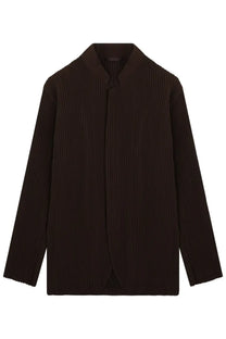 Black pleated knit jacket with mandarin collar and front closure from homme plisse issey miyake men’s collection