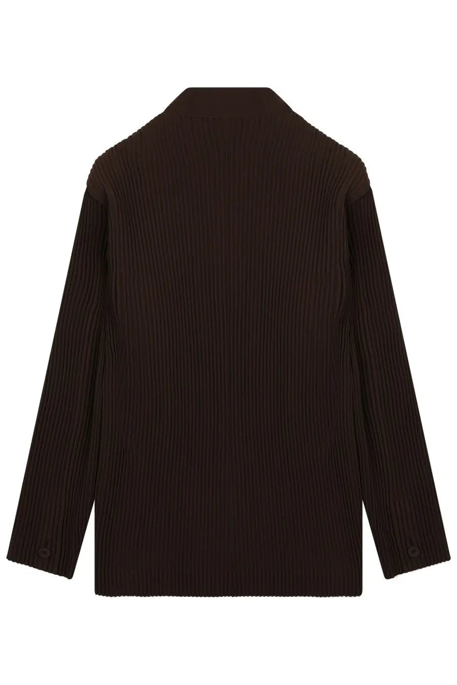 Homme Plisse Issey Miyake men’s giacca plissettata brown dark brown ribbed knit blazer with structured collar and buttoned cuffs