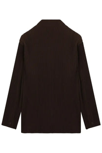 Homme Plisse Issey Miyake men’s giacca plissettata brown dark brown ribbed knit blazer with structured collar and buttoned cuffs